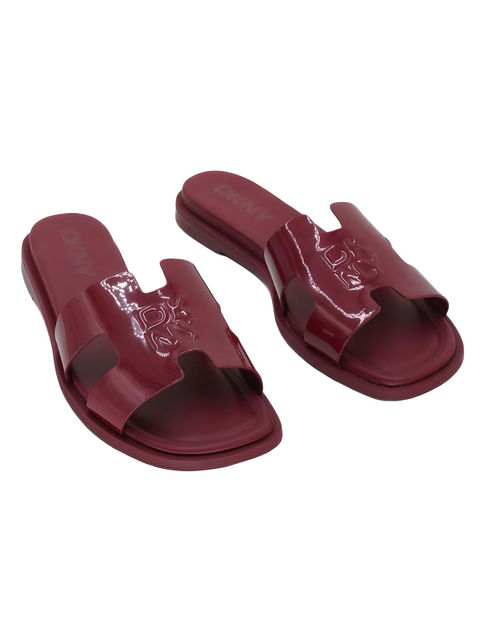 DKNY Womens Columba Ruby Red Patent H-Strap Slide Sandals Size 9.5M